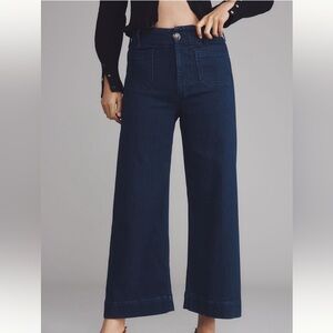 Anthropologie The Colette Denim Cropped Wide-Leg Jeans in Denim Dark, Sz 25